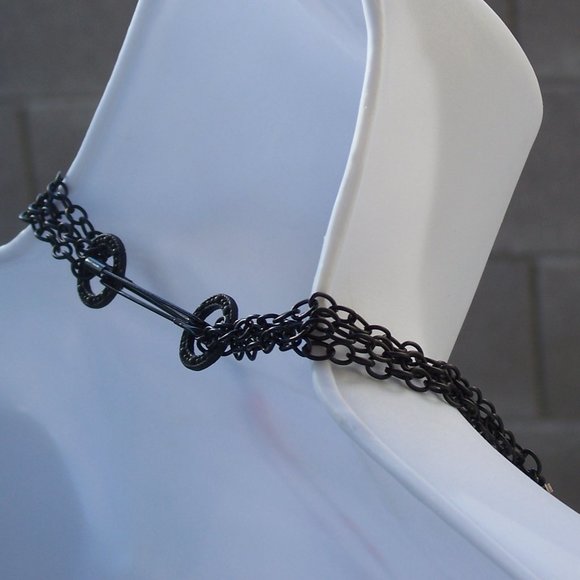 Handmade Double Strand Goth Beaded Necklace with Black Chains and Red Beads - Picture 10 of 16